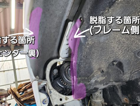 【作業①】仮組と取付位置確認。両面テープ固定部を入念に清掃と脱脂。