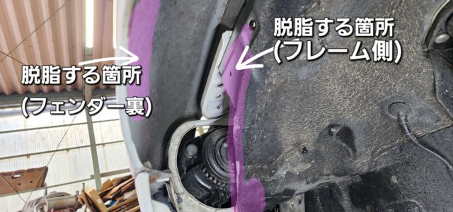 【作業①】仮組と取付位置確認。両面テープ固定部を入念に清掃と脱脂。